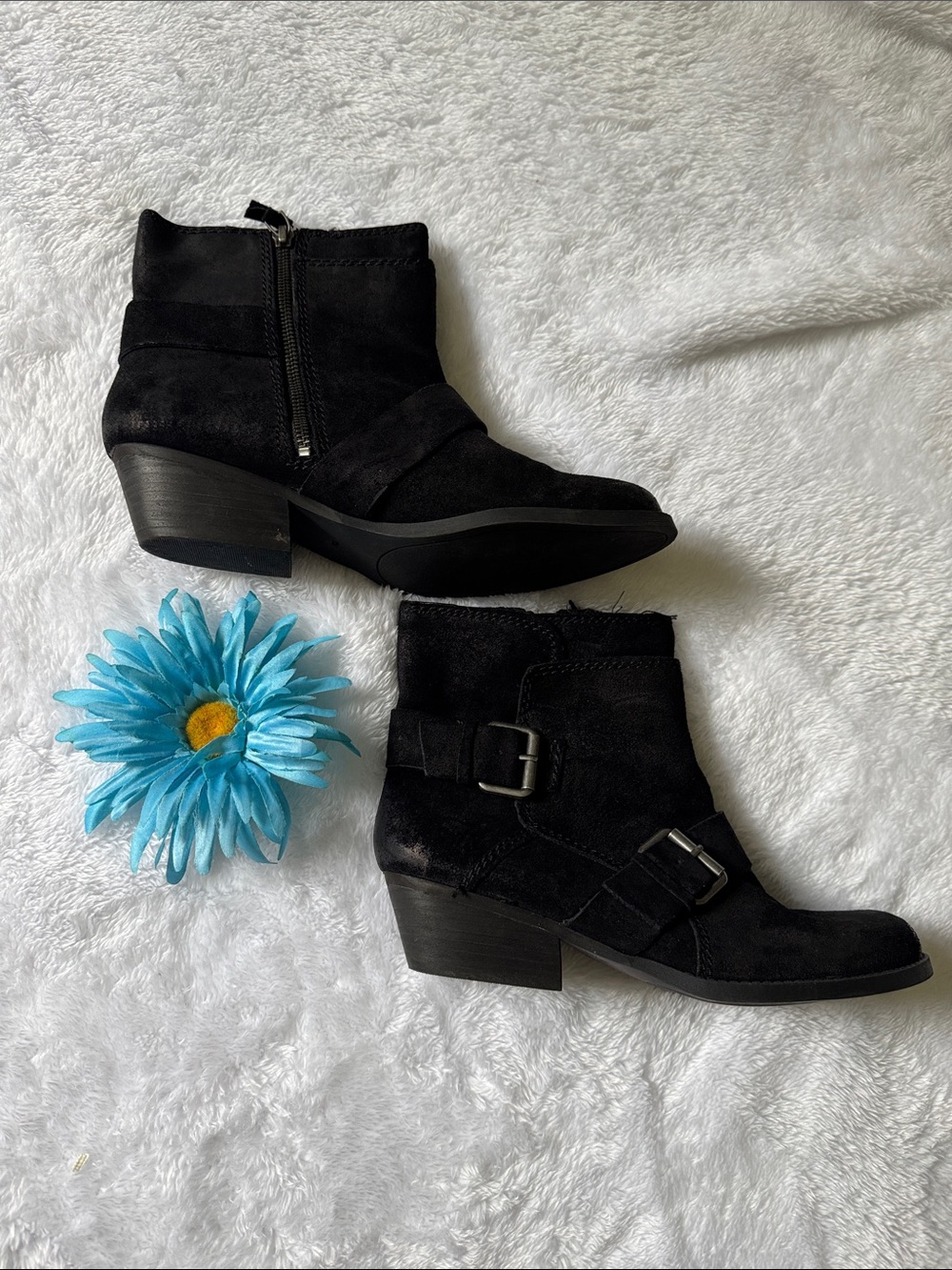 Black Women's Nine West Suede Ankle Boots with Buckle Detail